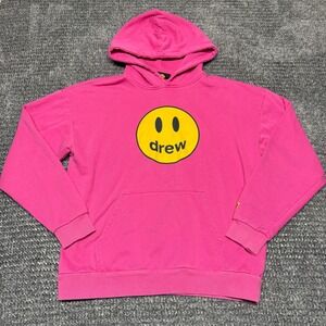 Drew House Hoodie Pullover Smiley Face Graphic L Hot Pink Sweatshirt Justin Bieb
